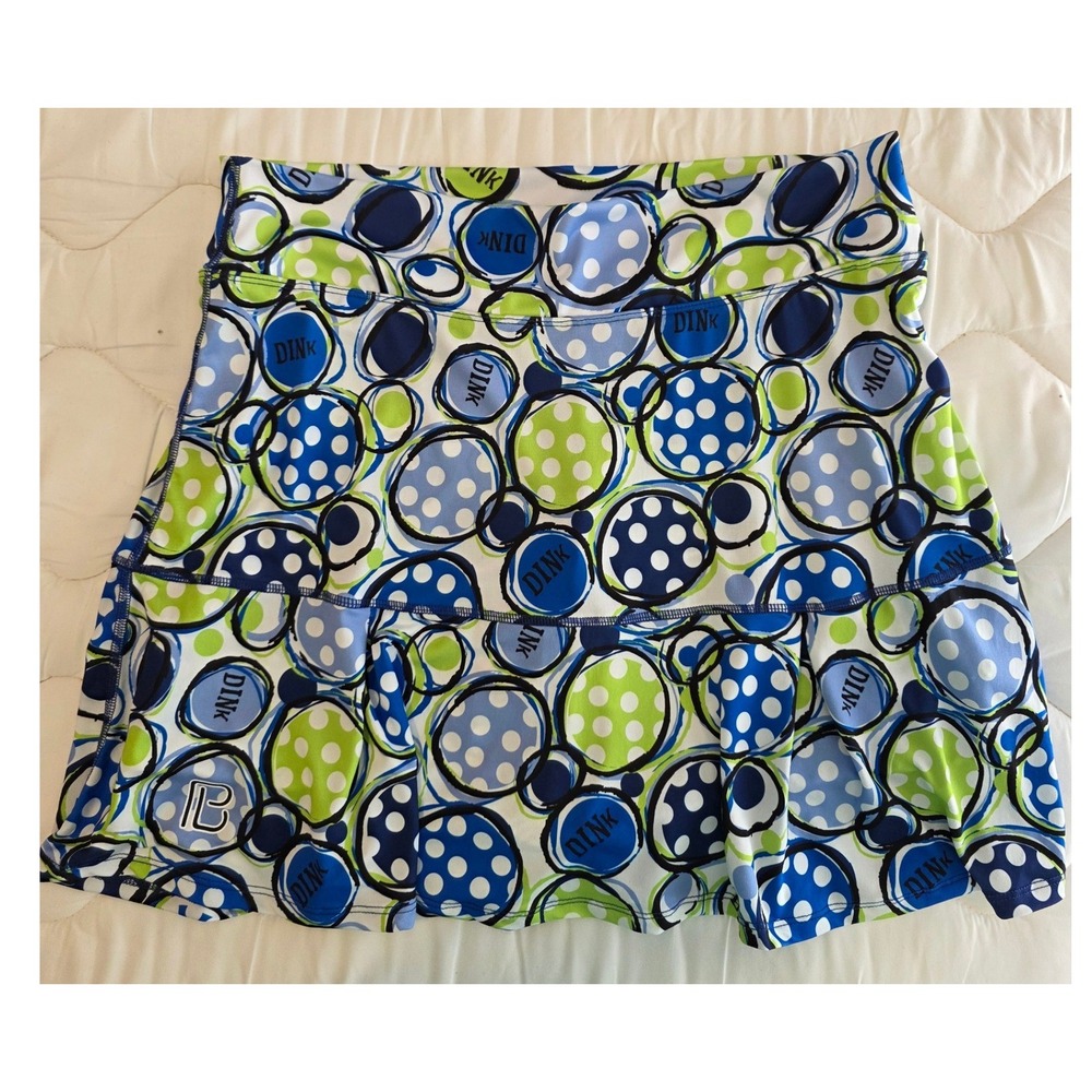 Bella Bella Sports Women L Blue Dink Polka Dot Pickleball Skort Athletic Skirt
